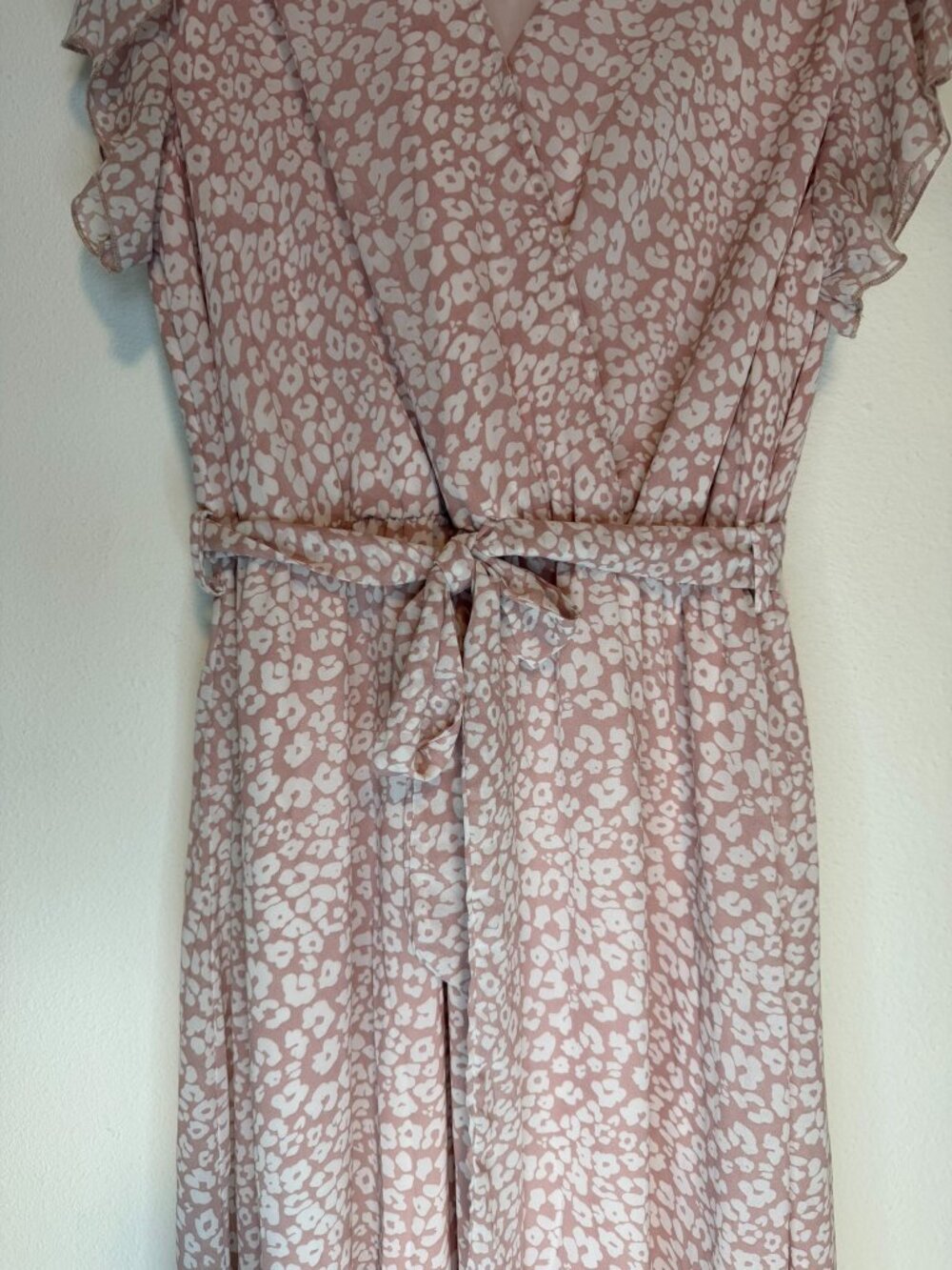 PRETTYGARDEN Pink Leopard Print Ruffle Sleeve Midi Wrap Dress XL - Picture 6 of 10